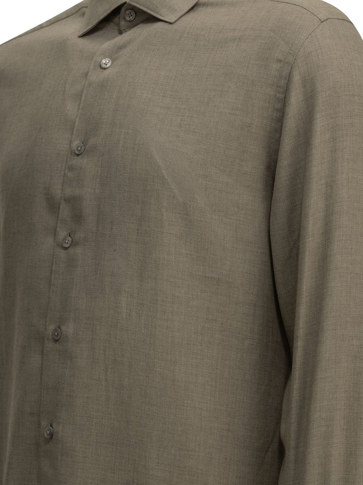 Zegna Casual Cotton-Cashmere Shirt Shirts - Beige | 3b3086af70cb117bc2a3609319e0f9f78aa8836e