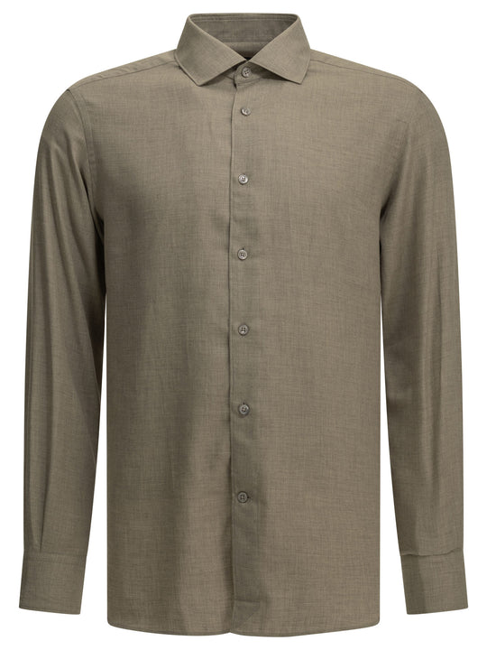 Casual Cotton-Cashmere Shirt Shirts Beige