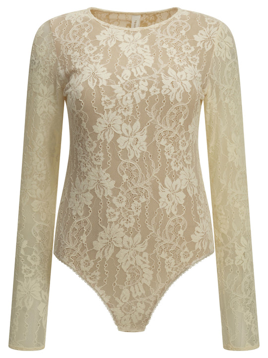 Lace Bodysuit Tops White