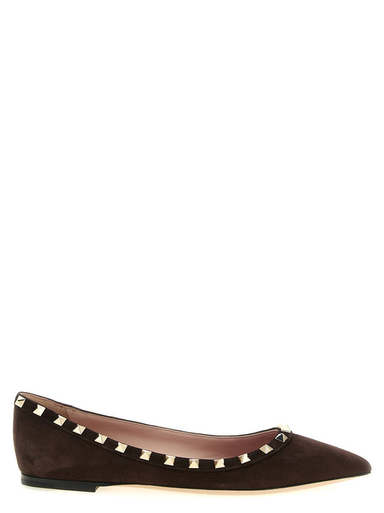 Rockstud Flat Shoes Brown