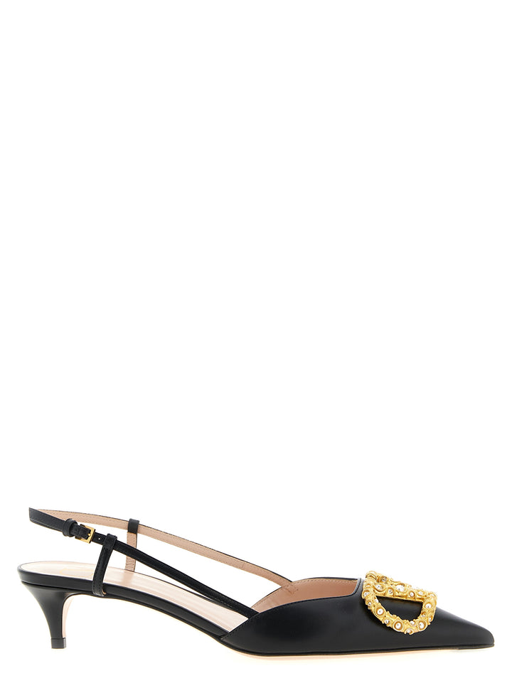 Valentino Garavani Slingback Valentino Garavani Vlogo Signature Pumps - Black | a1e931ac7605a7aef12a1b7131710d9bffc4e61a
