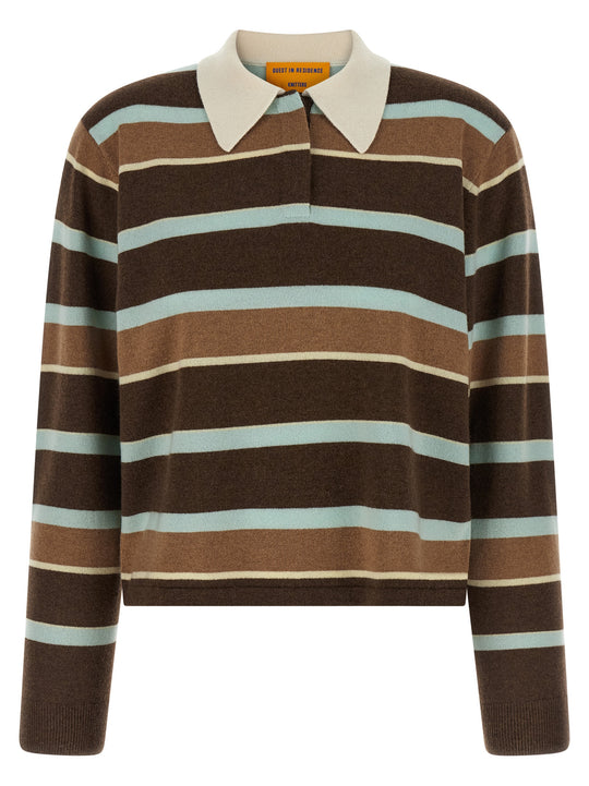 Cropped Stripe Rugby Sweaters And Cardigans Multicolor