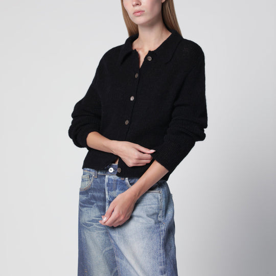 Black Alpaca-Blend Polo Cardigan