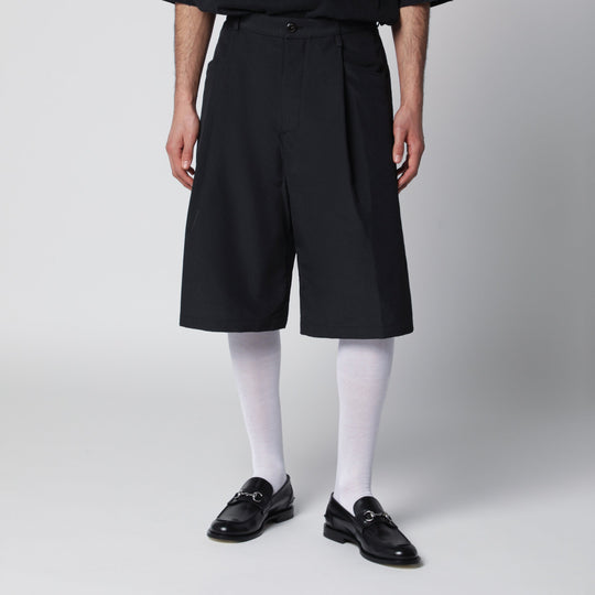 Black Wide Cotton Bermuda Shorts