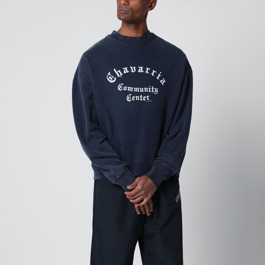 Vintage-Effect Navy Blue Sweatshirt With Logo Print