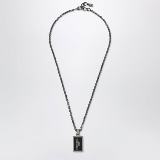 Logo Necklace In Brass With Ruthenium Finish