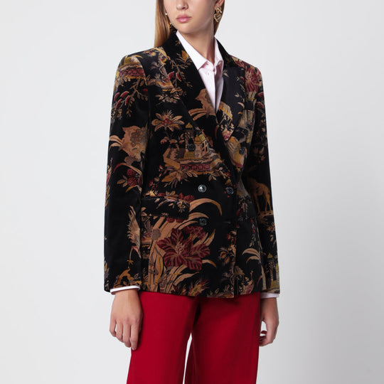 Printed Double-Breasted Velvet Jacket