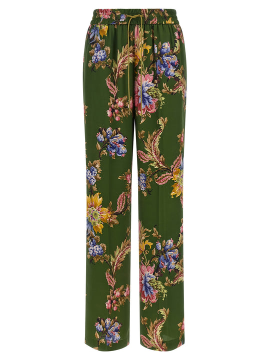 Floral Print Trousers Pants Green