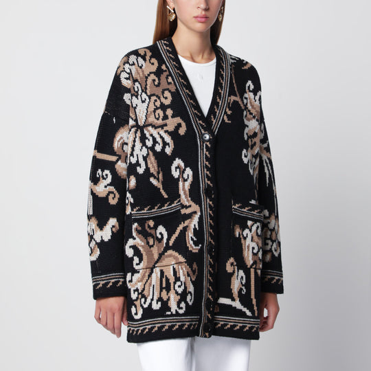 Black Wool Jacquard Cardigan