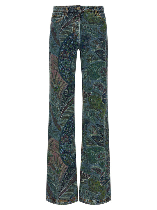 Floral Print Jeans Blue