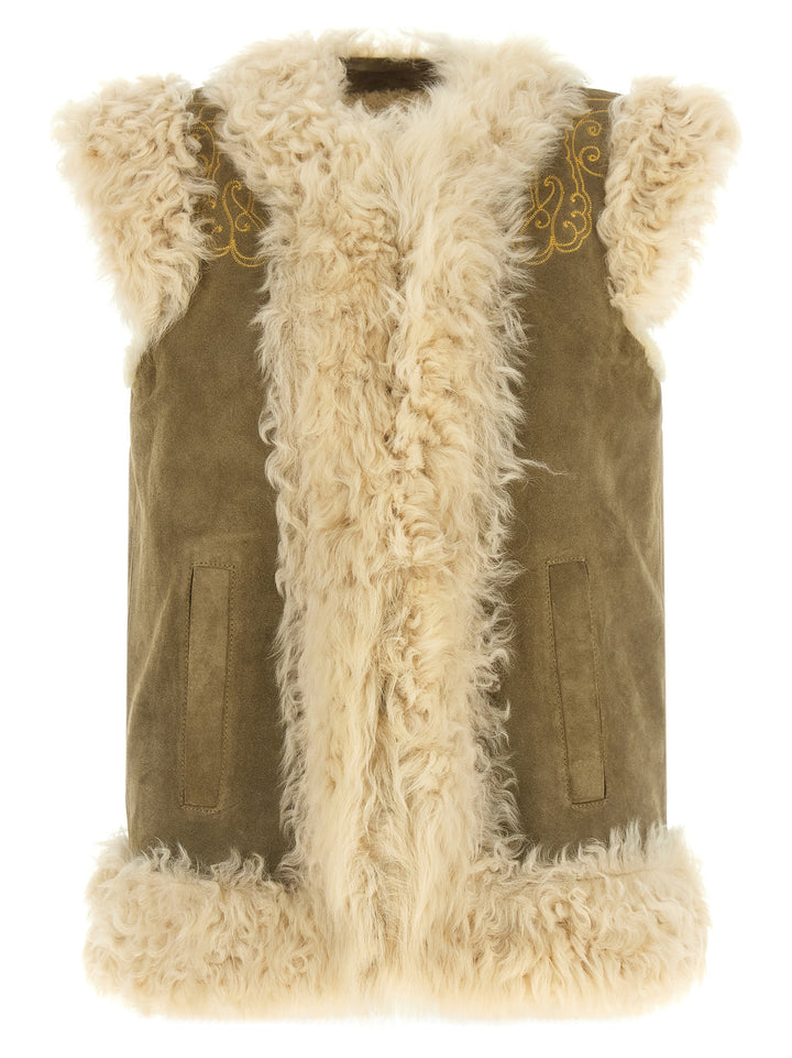 Etro Peacock Embroidery Vest Fur - Beige | 01ca907796f847cc4561f582d8ce5e7401293f3a