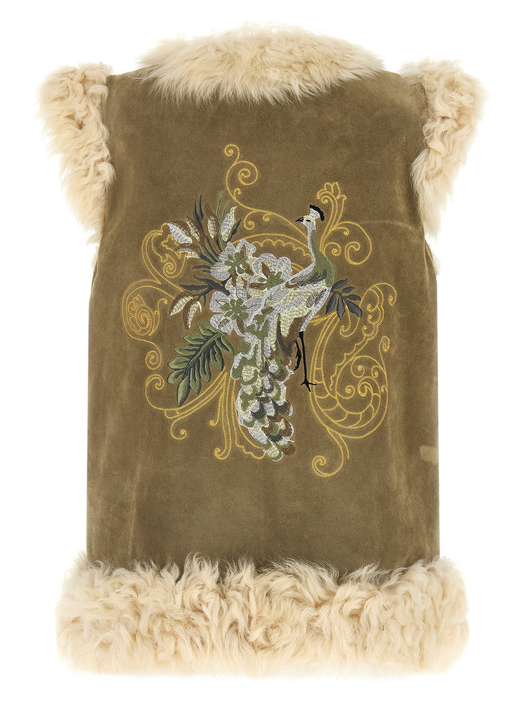 Etro Peacock Embroidery Vest Fur - Beige | 82722ae537df2fe8719c60d6656a5e597854f270
