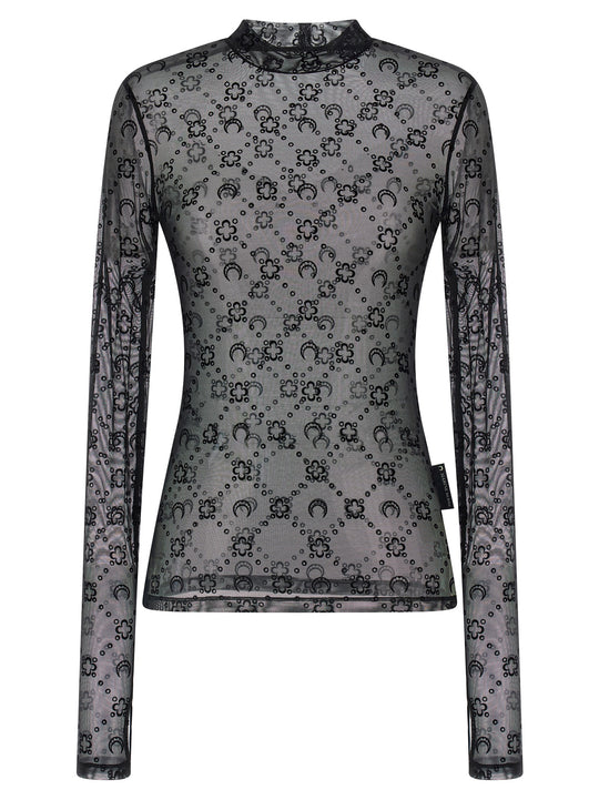 Flocked Moonogram Top Tops Black