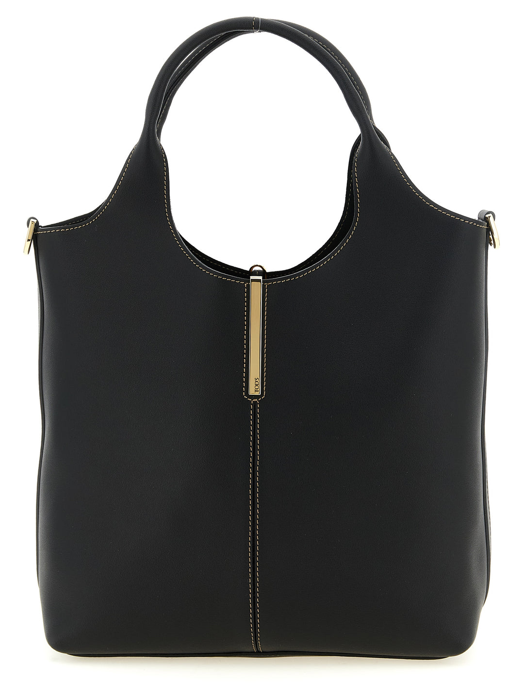 Tod'S Small Metal Plate Shopping Bag Tote Bag - Black | 7e8b44d9faa10db8959596225cdc1a90904000d6