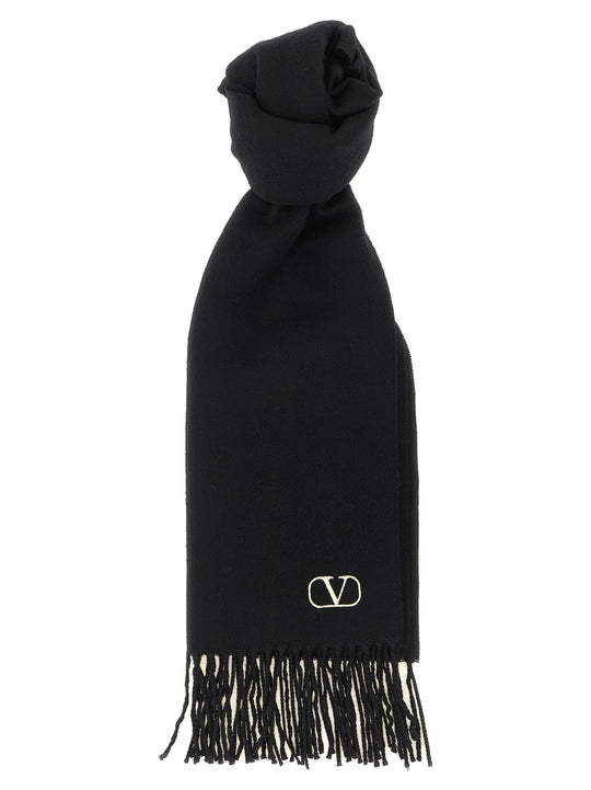Cashmere Scarf Valentino Garavani With Fringes Scarves And Foulards White/Black