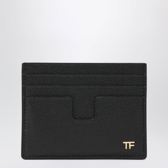 Grained Calf Leather Card Holder In Black