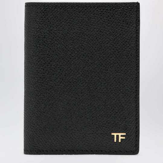 Grained Leather Card Holder With Logo In Black