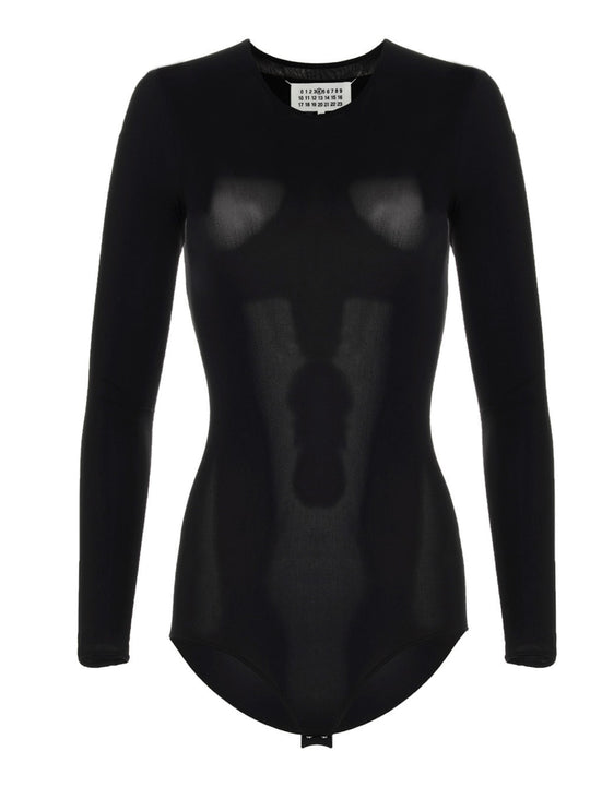 Long Sleeves Crew Neck Bodysuit Tops Black