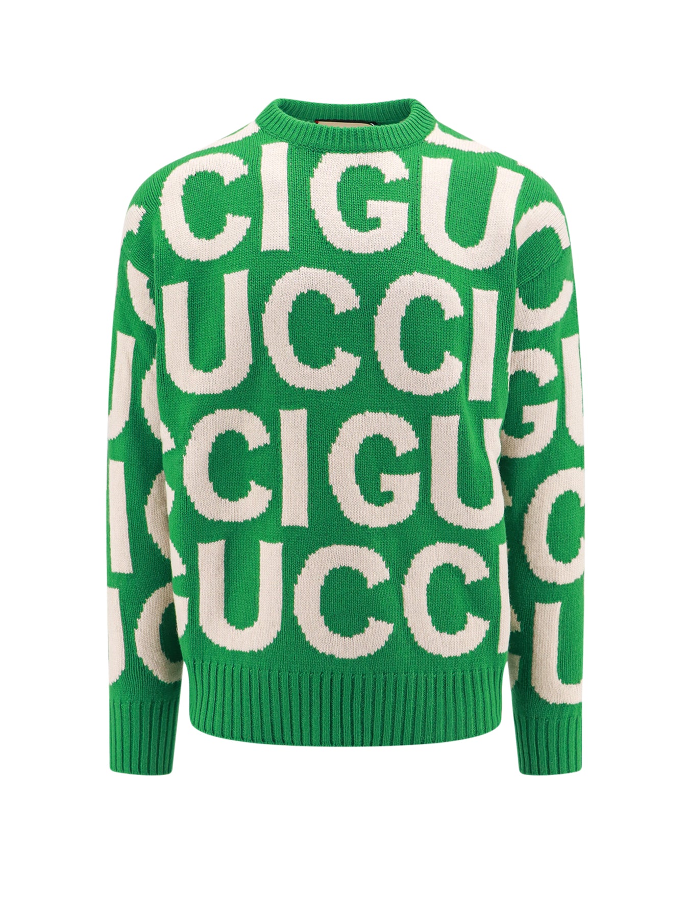 Shop Gucci Wool Sweater With All-over Logo