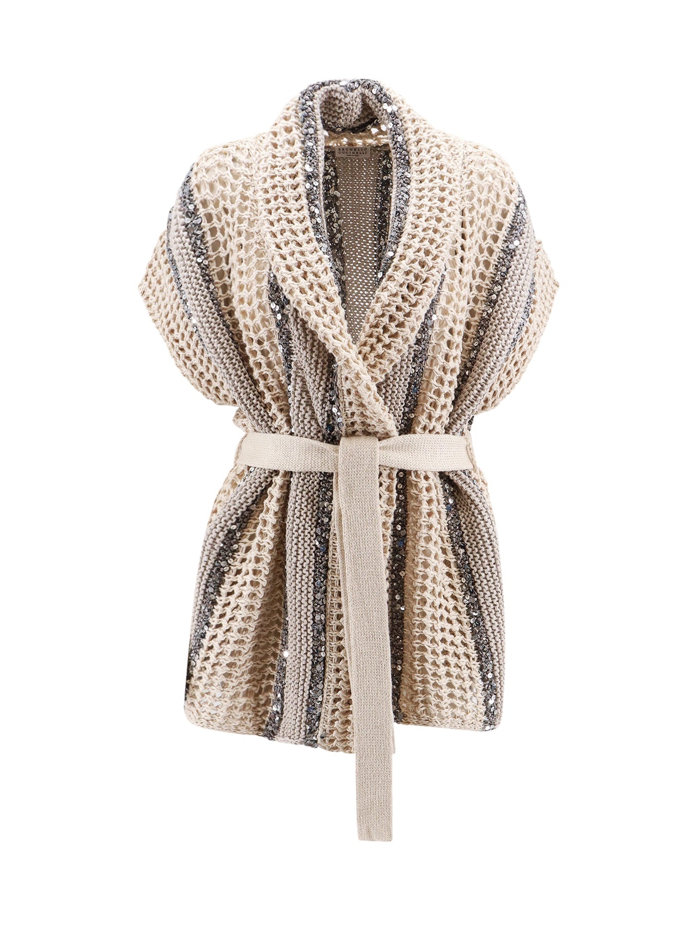 Shop Brunello Cucinelli Jute And Cotton Cardigan With Sequins