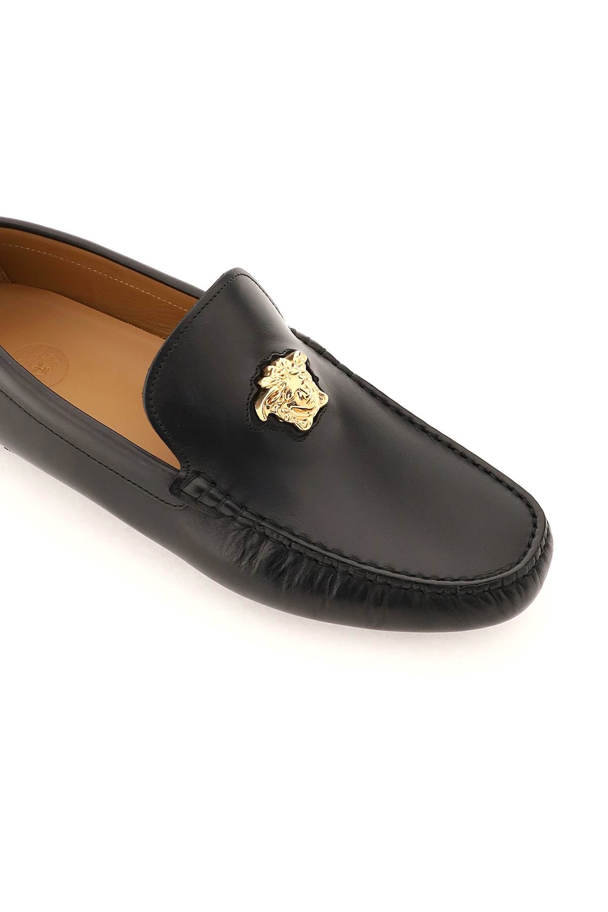 Shop Versace La Medusa Leather Loafers In Black