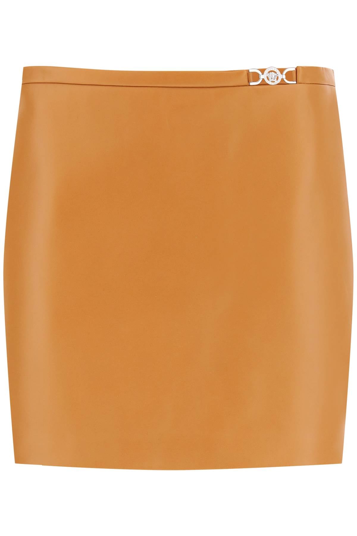 Shop Versace Medusa '95 Leather Mini Skirt In Brown