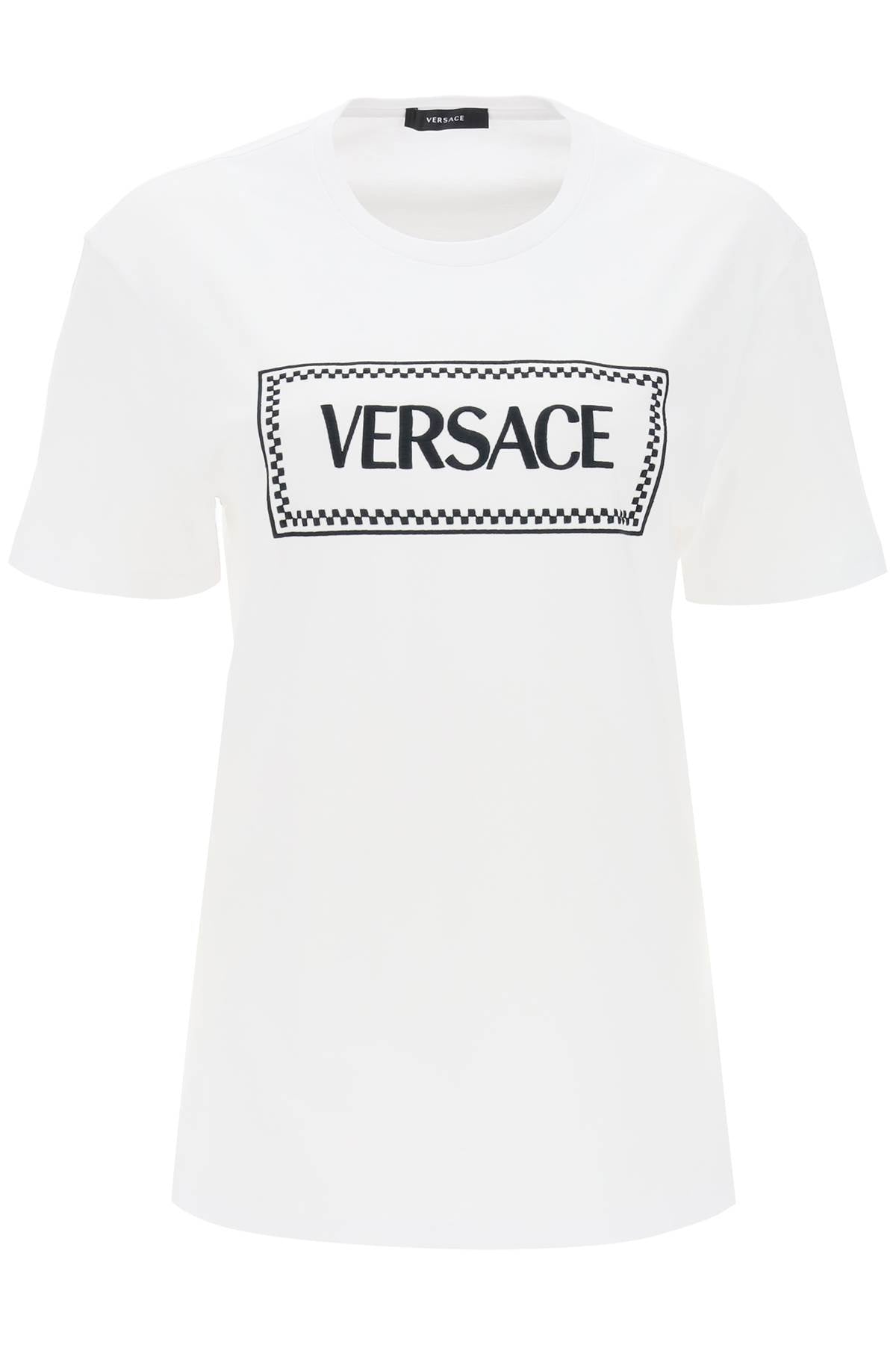 Shop Versace T Shirt With Logo Embroidery In White