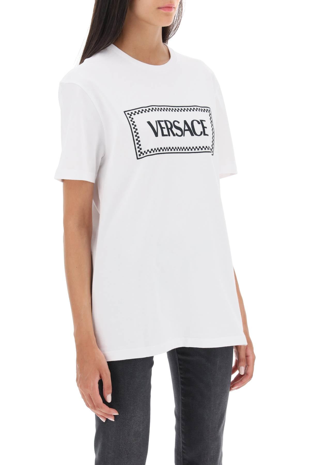 Shop Versace T Shirt With Logo Embroidery In White