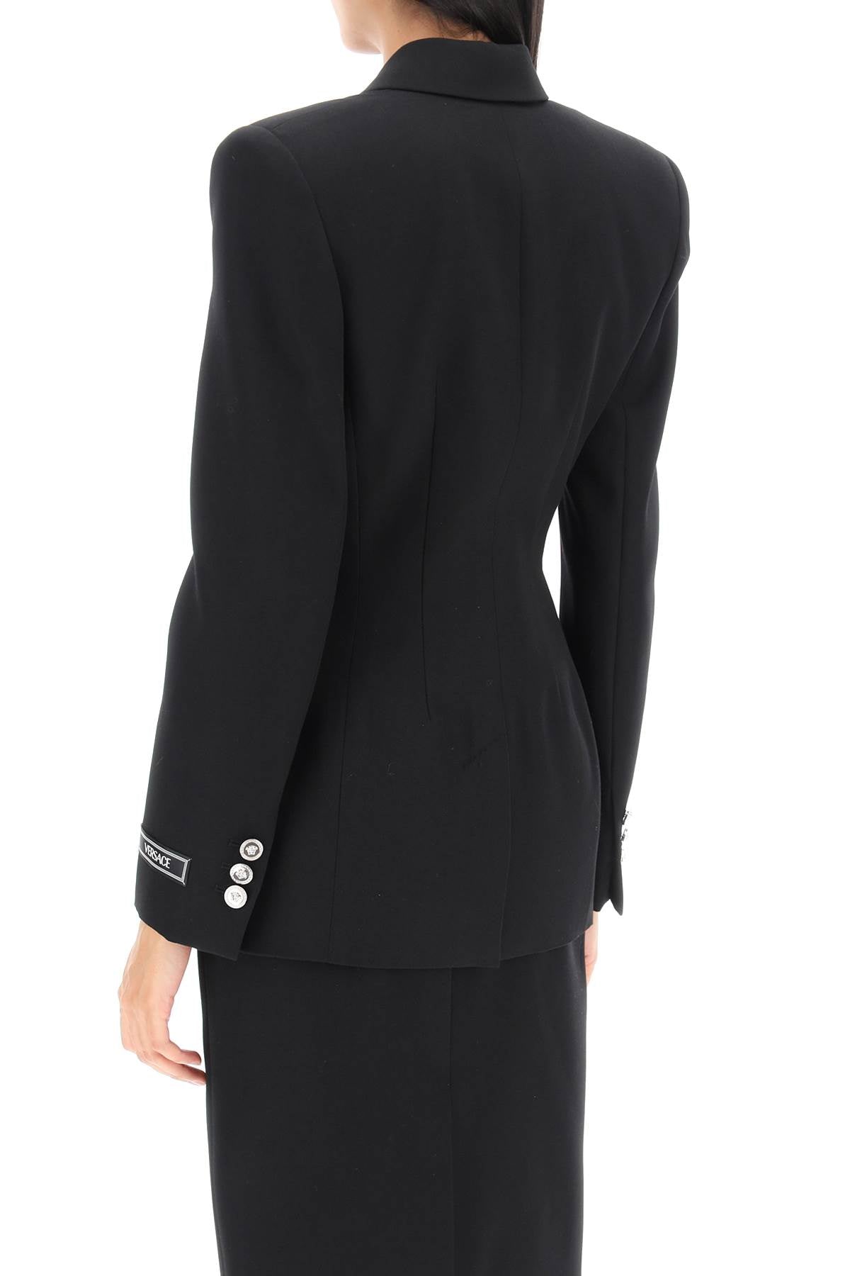 Shop Versace Hourglass Double Breasted Blazer In Black