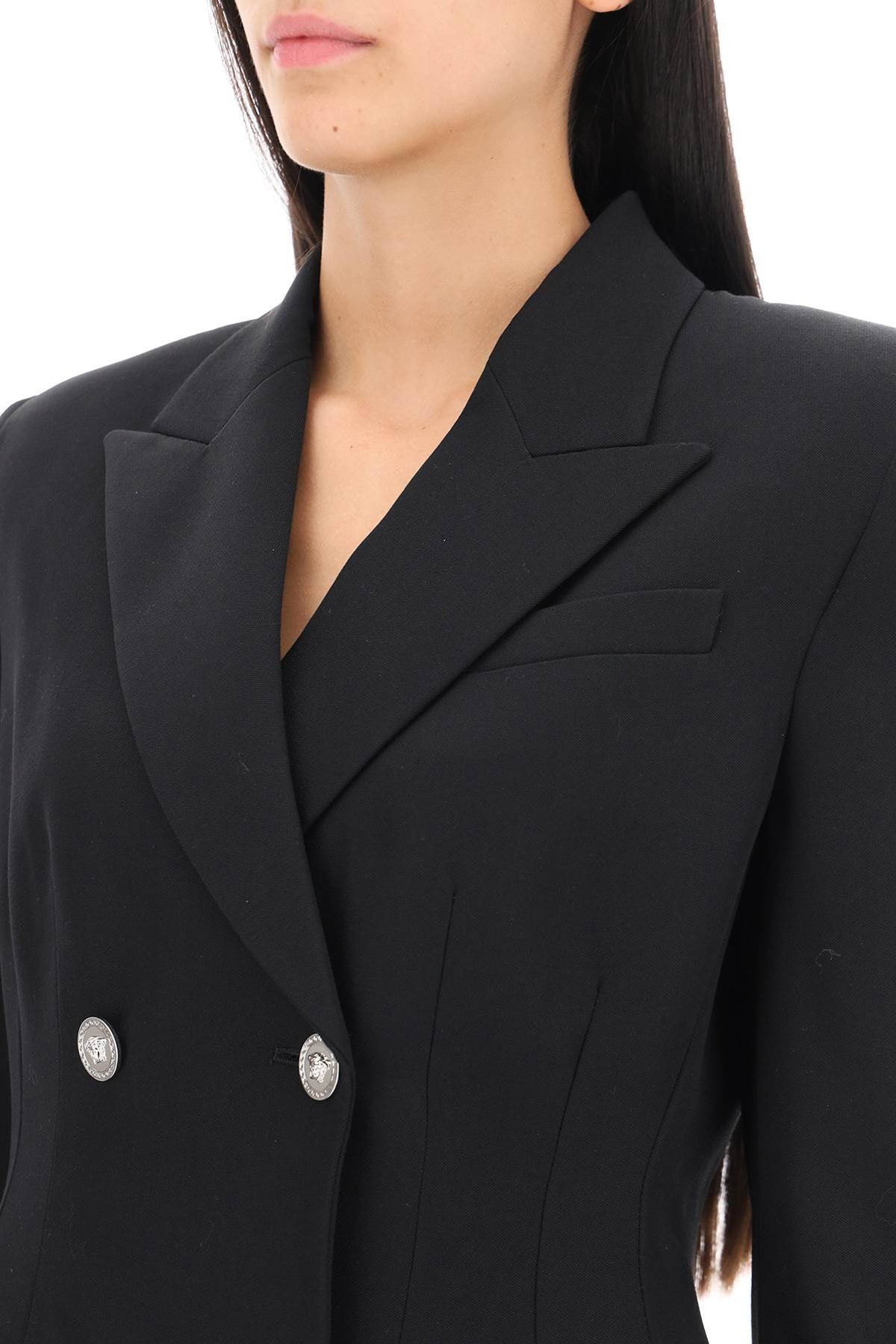 Shop Versace Hourglass Double Breasted Blazer In Black