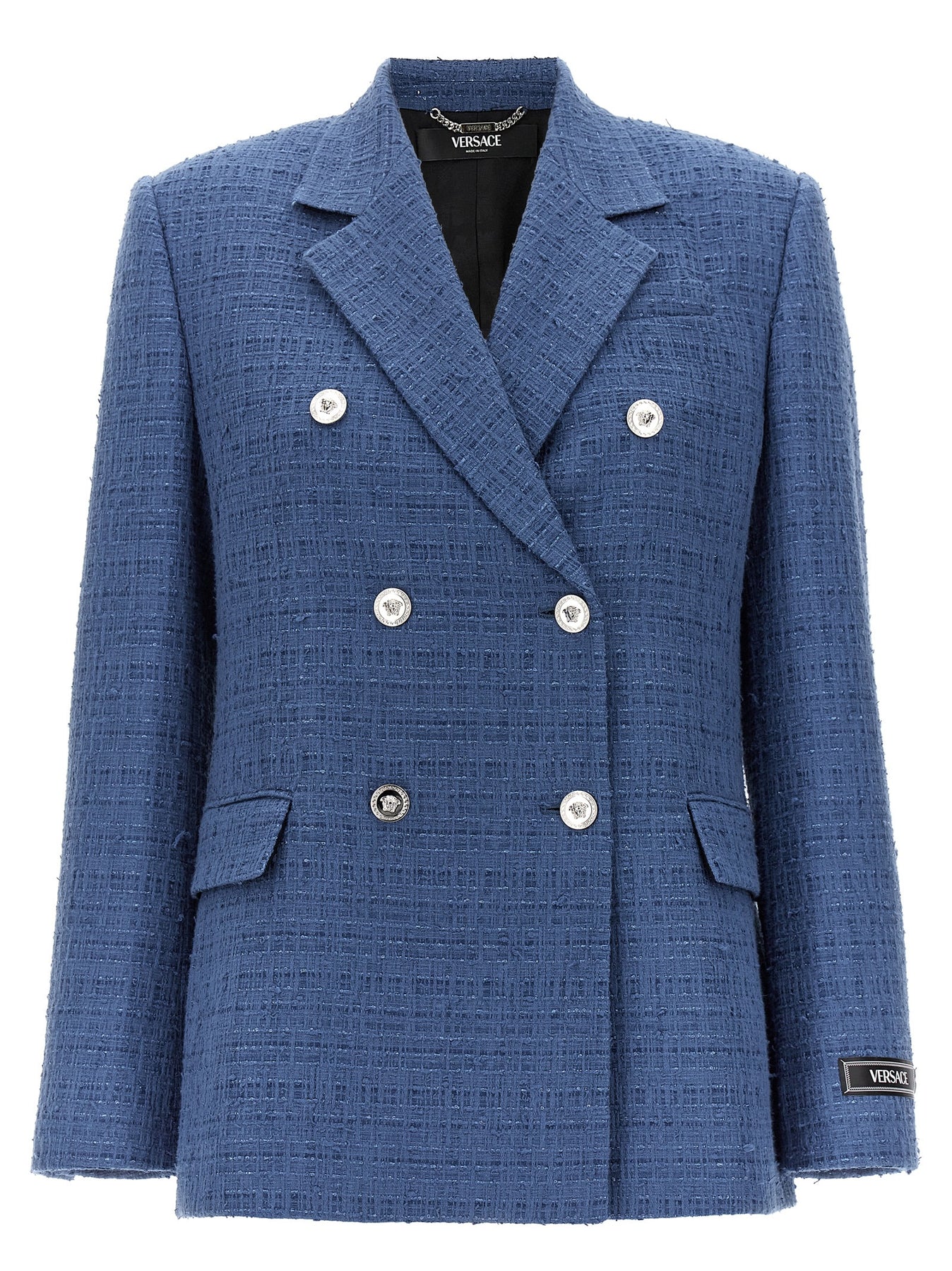 Shop Versace Bouclè Tweed Blazer Blazer And Suits In Blue