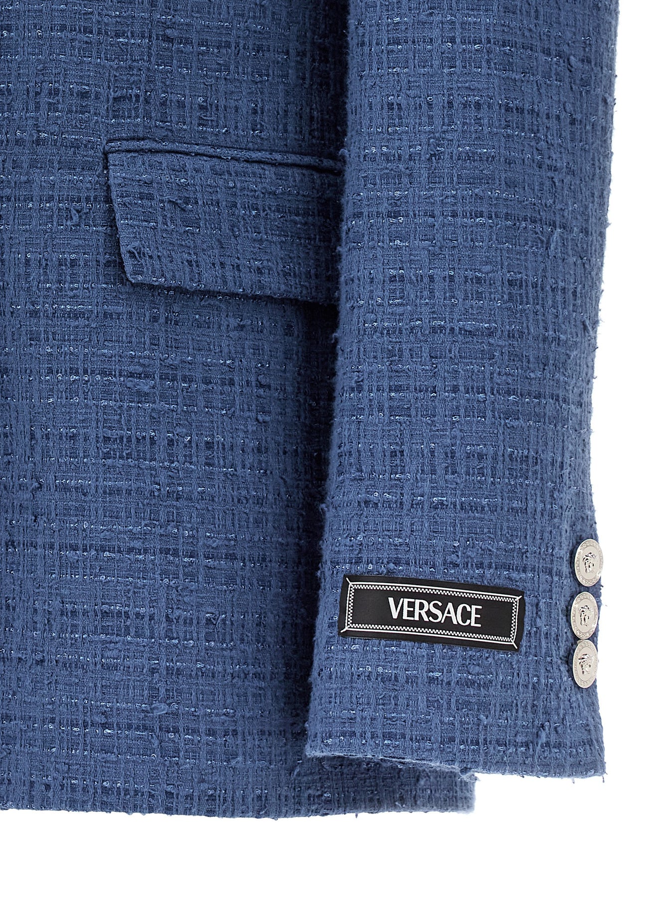 Shop Versace Bouclè Tweed Blazer Blazer And Suits In Blue