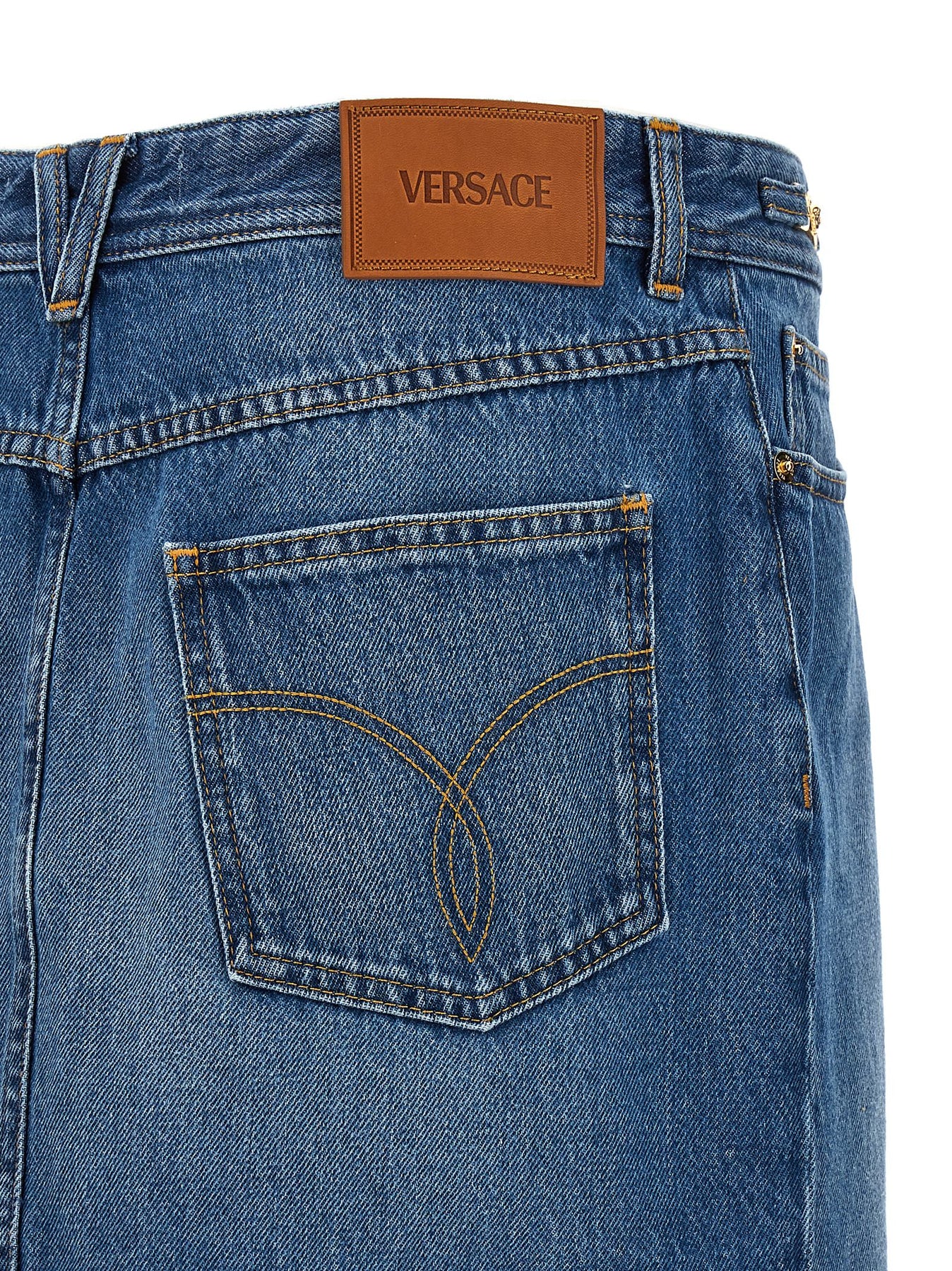Shop Versace Denim Mini Skirt Skirts