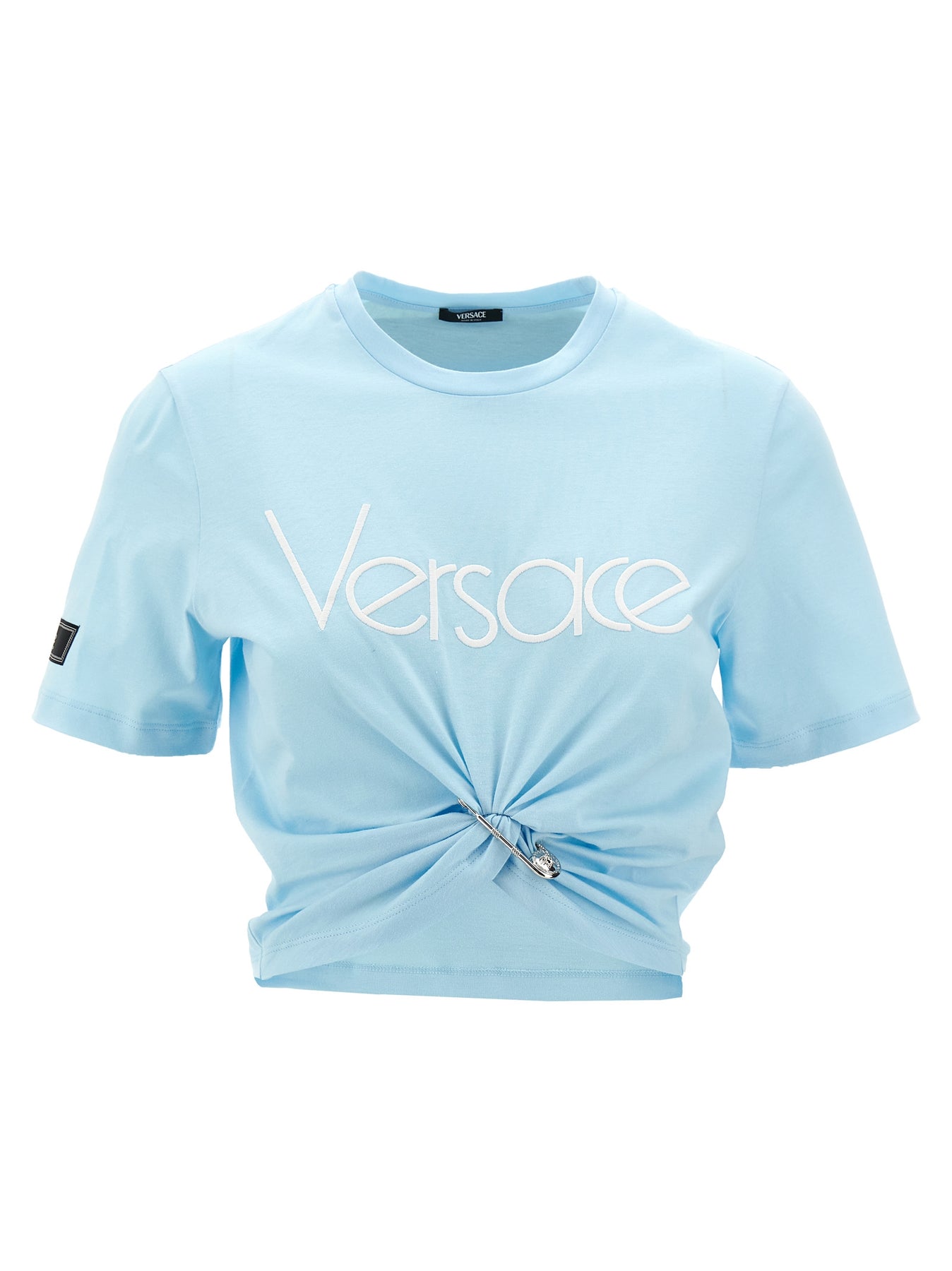 Shop Versace Logo Crop T-shirt Light Blue