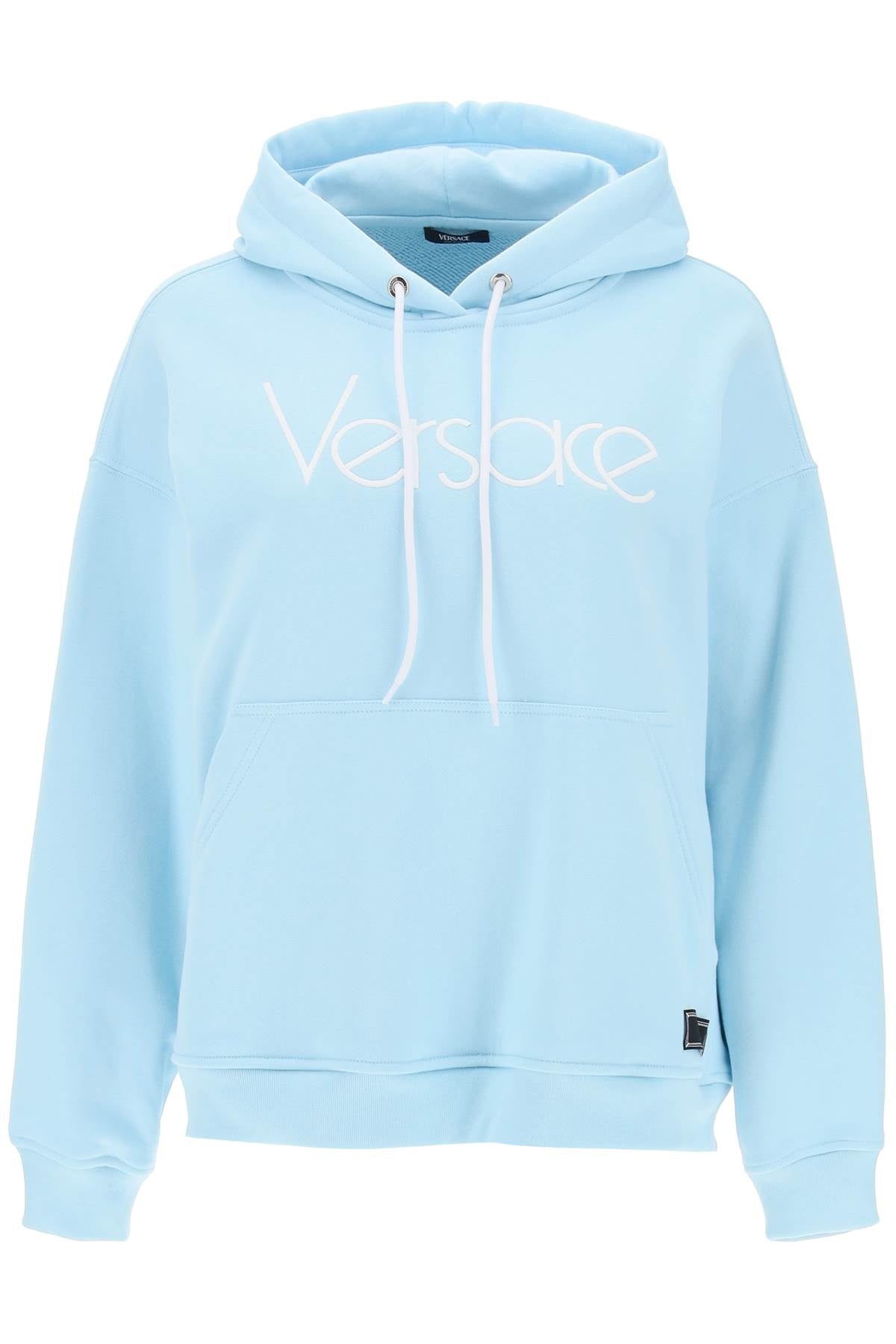 Shop Versace Hoodie With 1978 Re Edition Logo In Light Blue