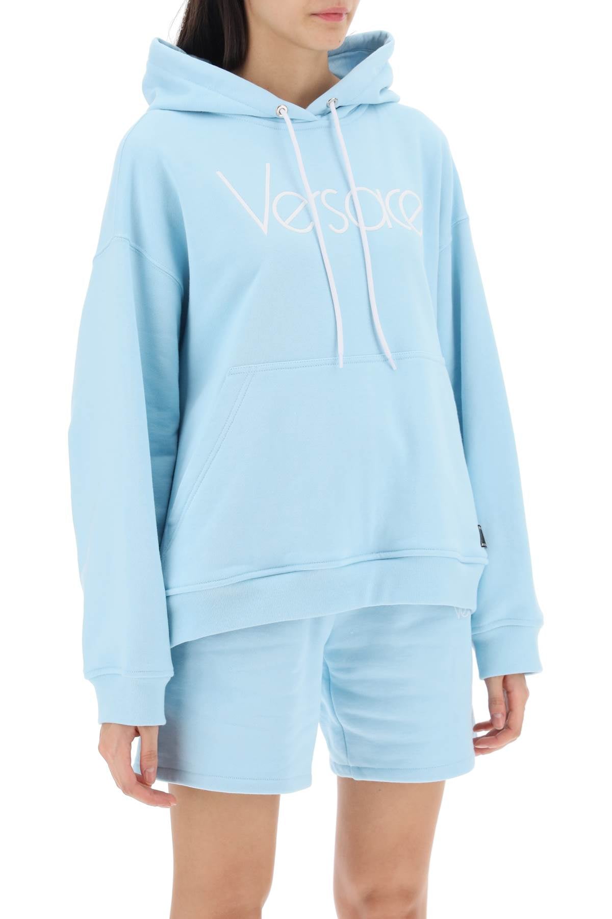 Shop Versace Hoodie With 1978 Re Edition Logo In Light Blue