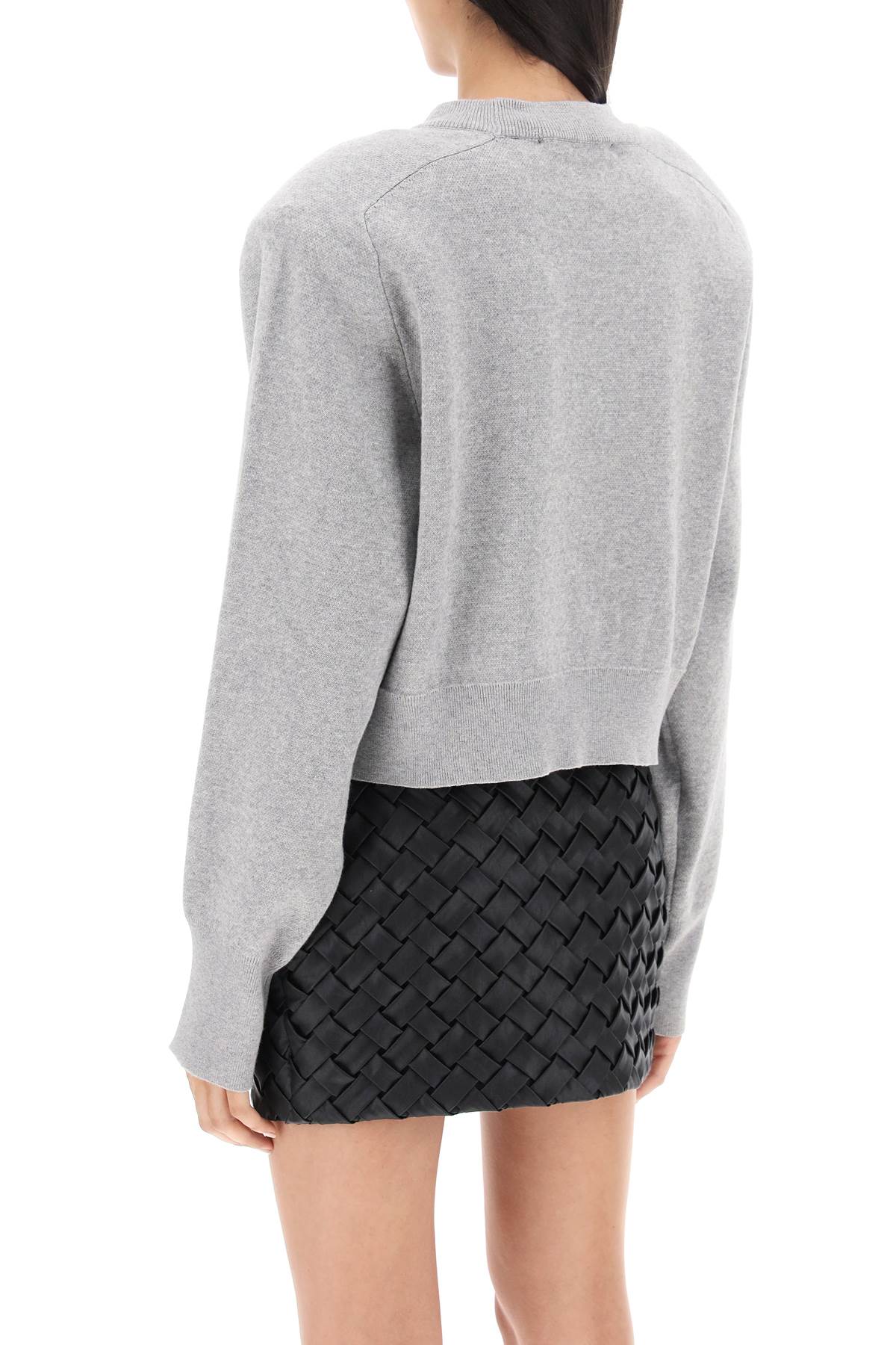 Shop Rotate Birger Christensen Cropped Sweater With Rhinestone Studded Logo In Grey