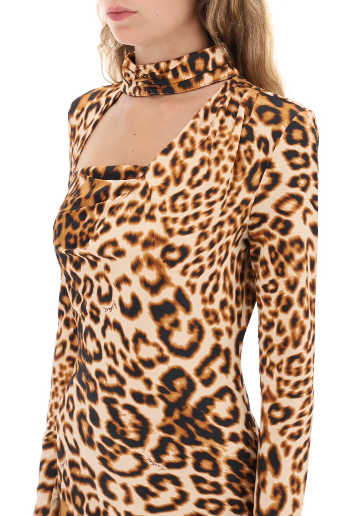 Shop Rotate Birger Christensen Leopard Printed Jersey Mini Dress In Beige