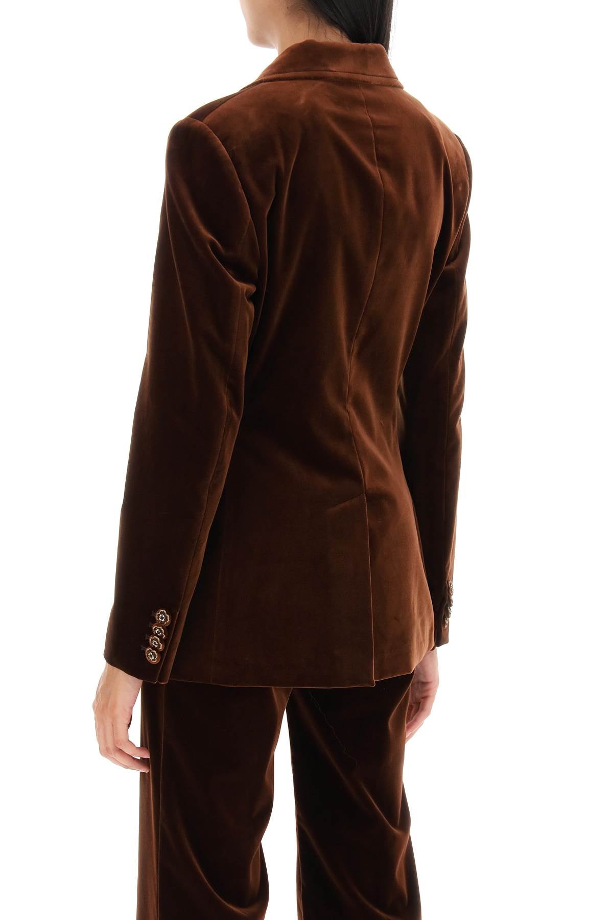 Shop Etro Double Breasted Velvet Jacket In Brown