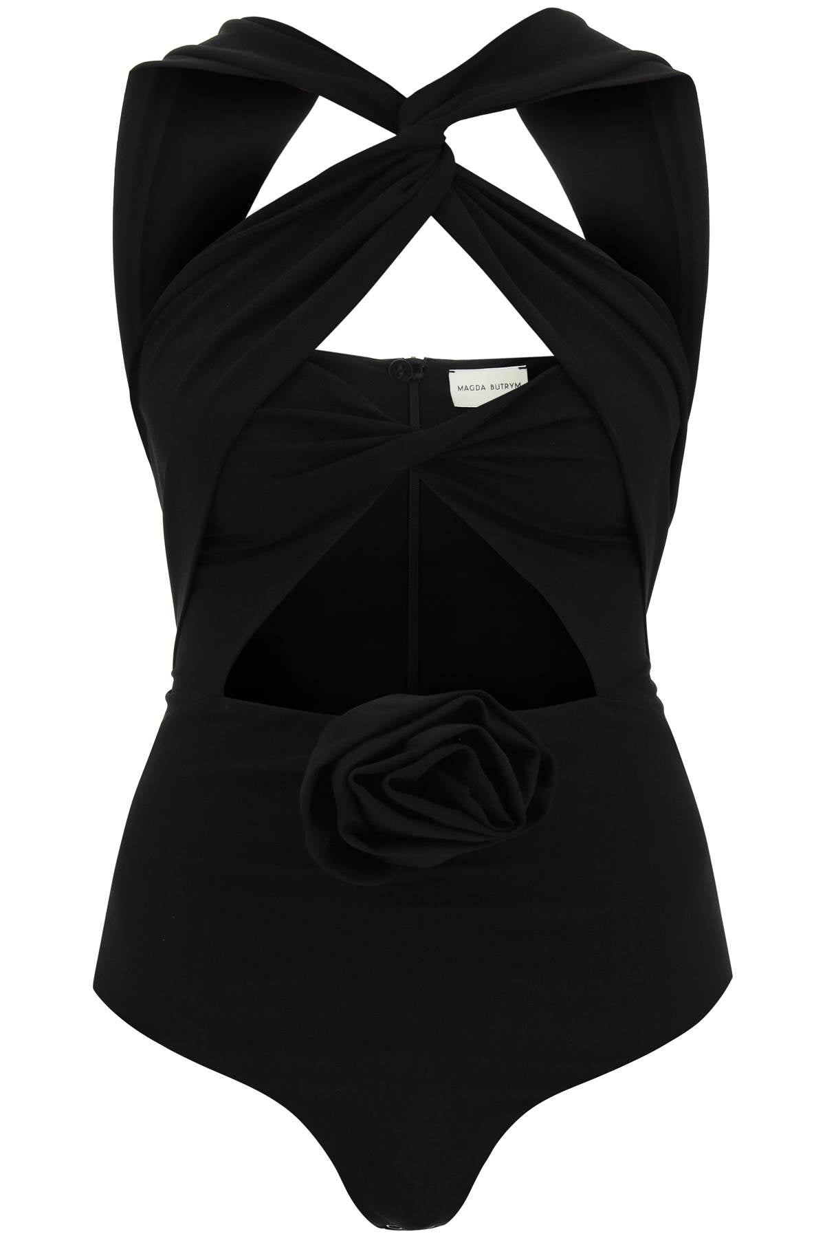Shop Magda Butrym Cut Out Bodysuit With Rose Applique In Black