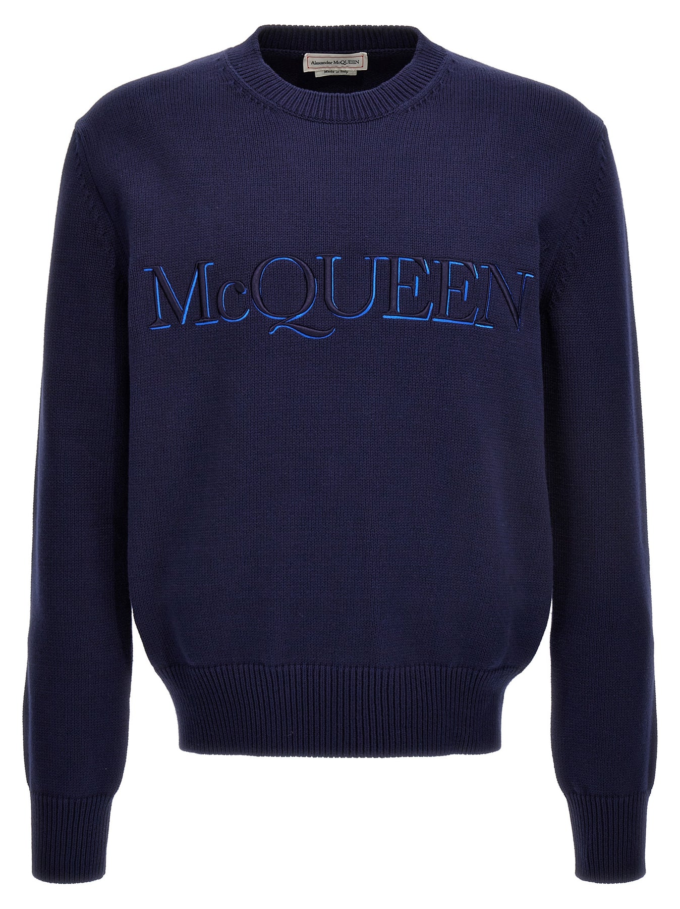 Shop Alexander Mcqueen Logo Embroidered Sweater Sweater, Cardigans Blue