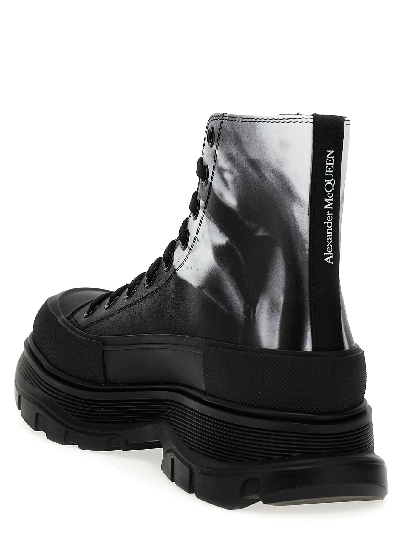 Shop Alexander Mcqueen Tread Slick Solarised Flower Ankle Boots Boots, Ankle Boots In White/black
