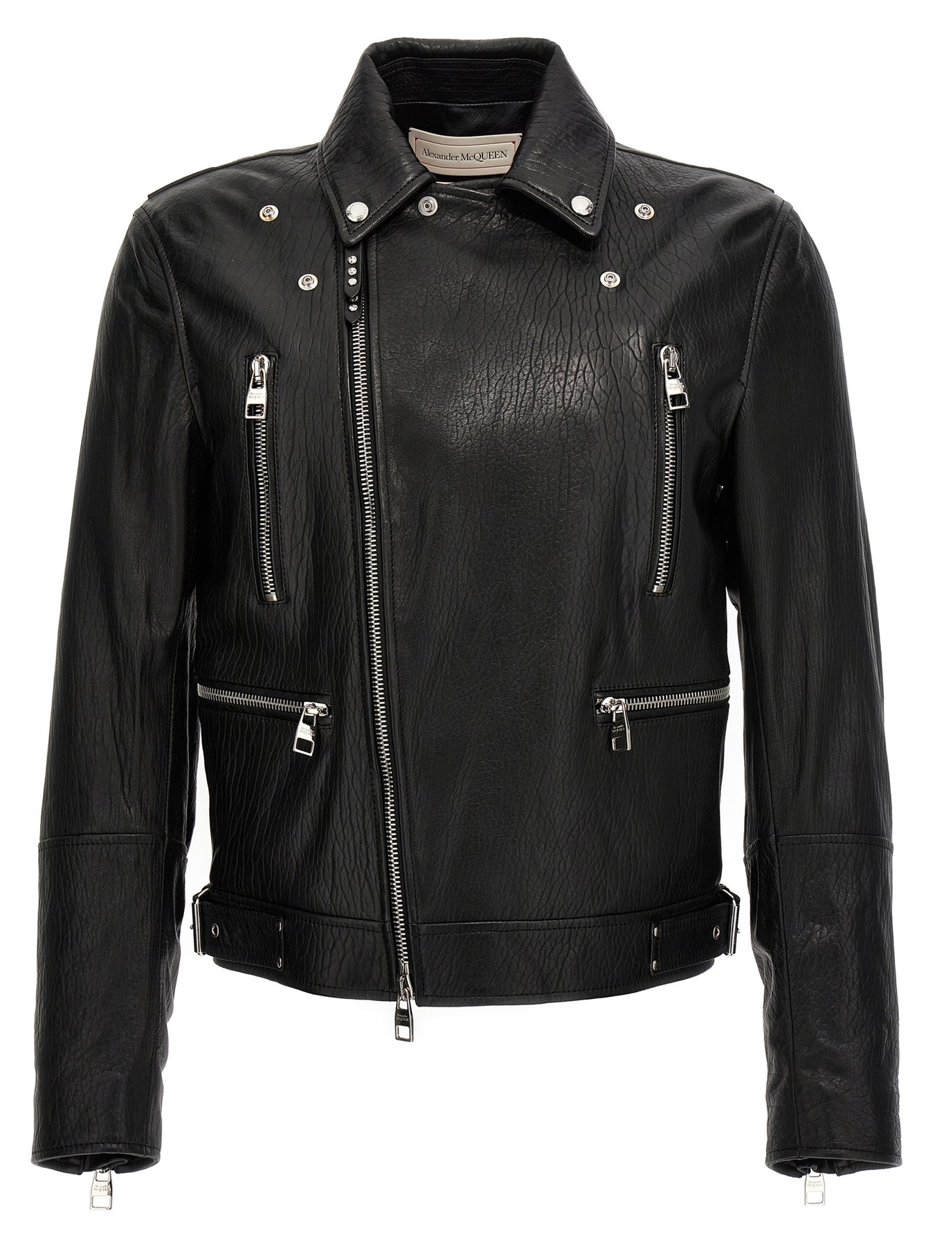 Shop Alexander Mcqueen Texture Leather Jacket Casual Jackets, Parka