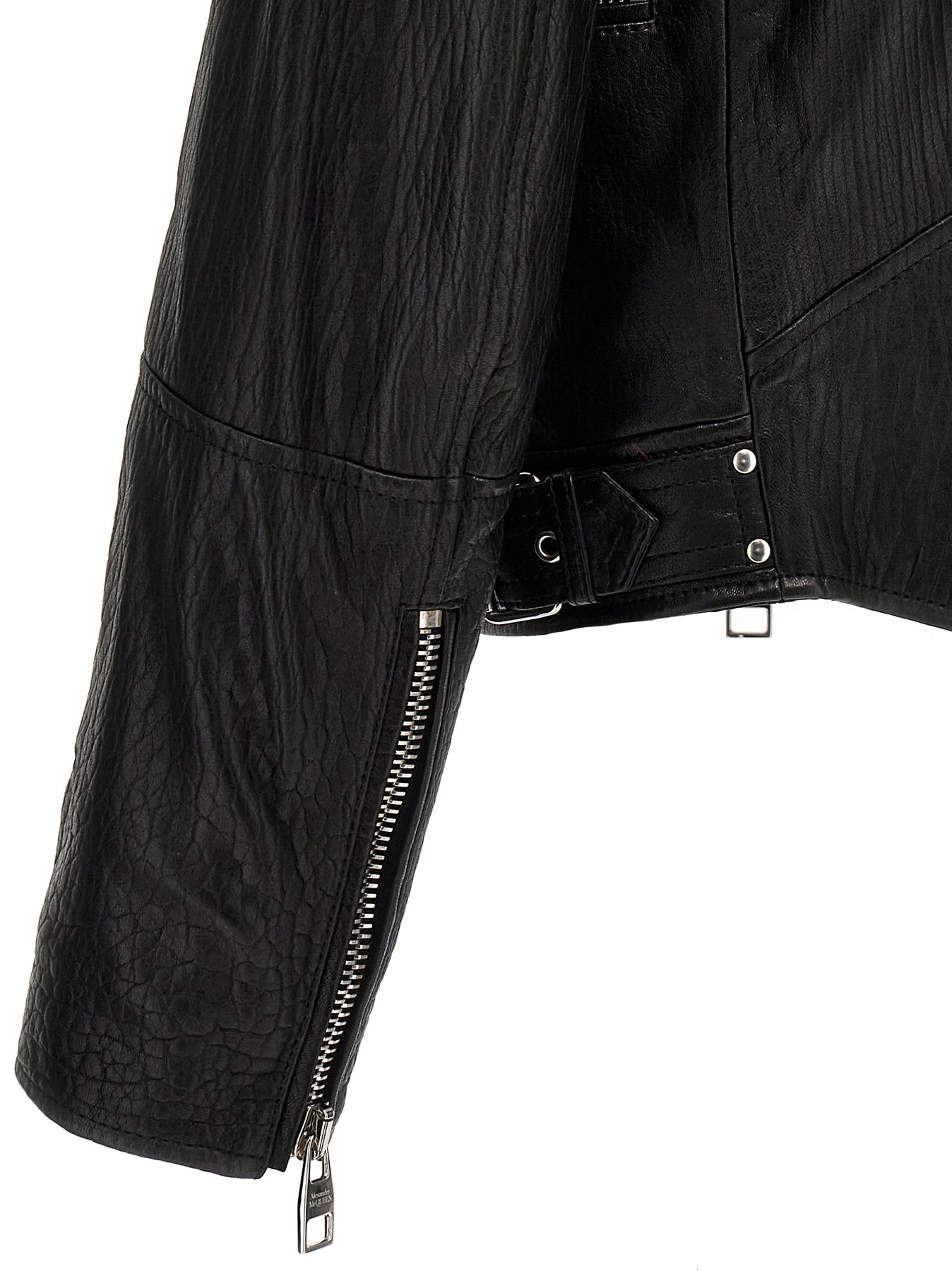 Shop Alexander Mcqueen Texture Leather Jacket Casual Jackets, Parka