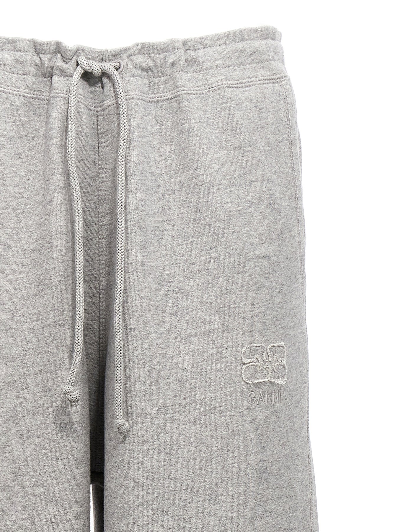 Shop Ganni Logo Embroidered Joggers Pants In Gray