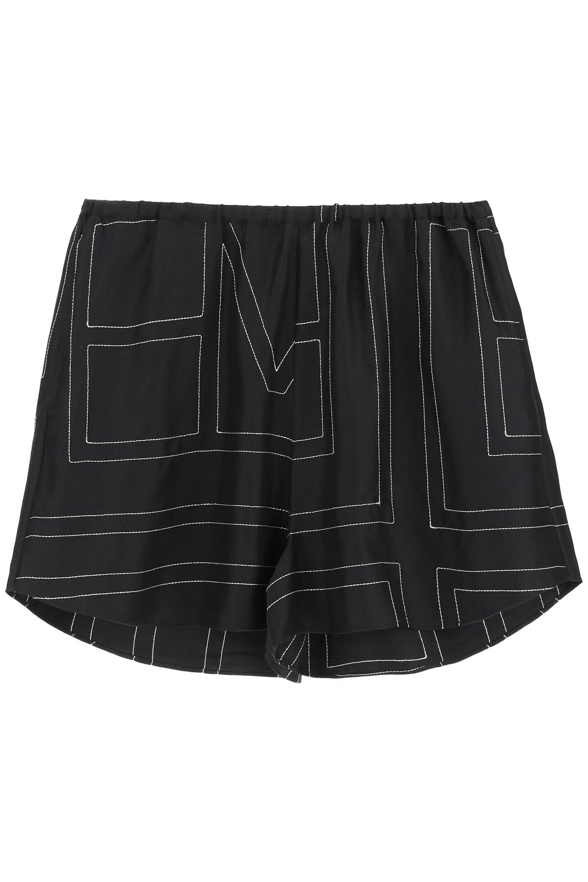 Shop Totême Monogram Embroidered Pajama Shorts In Beige, Black