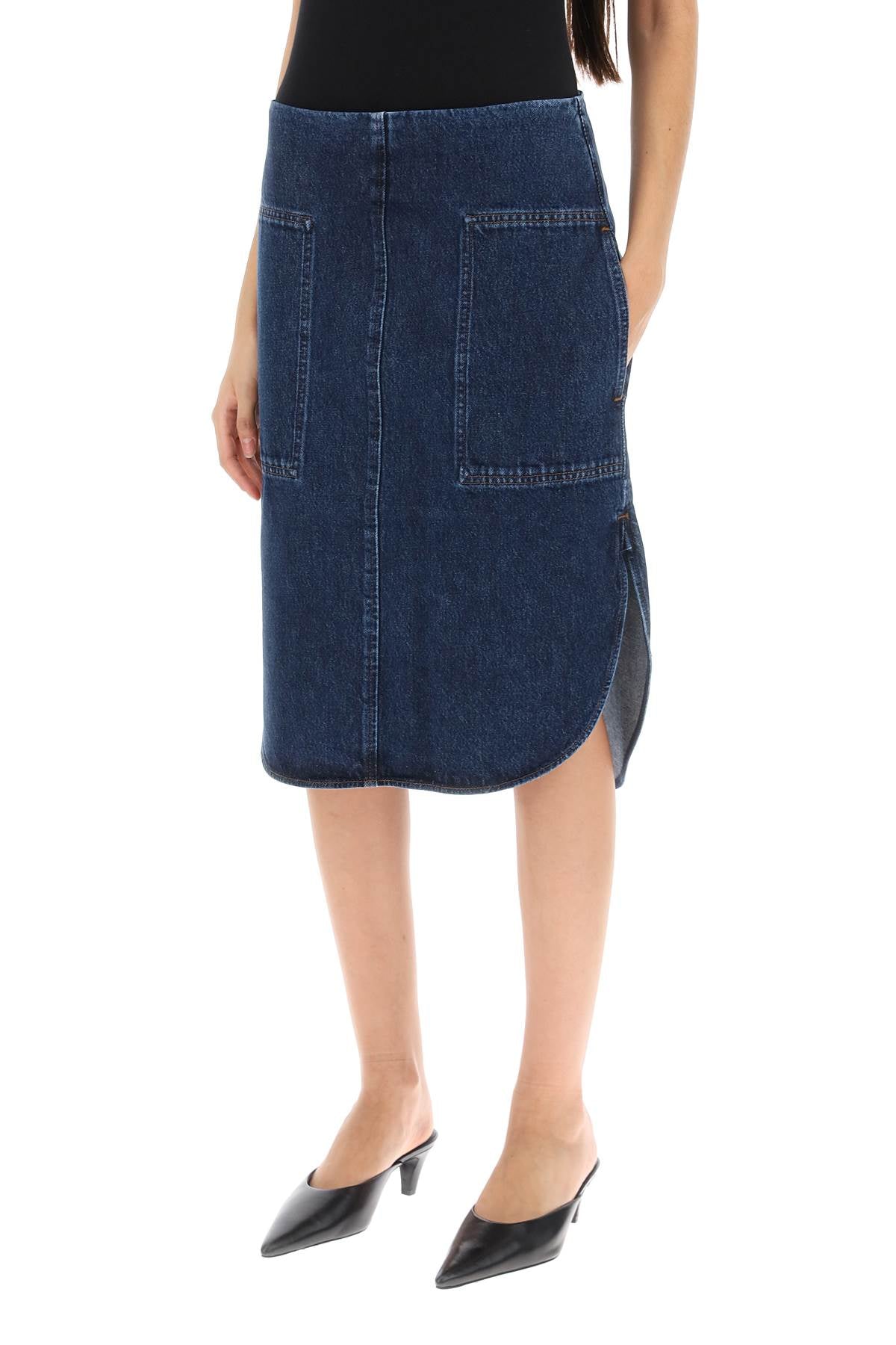 Shop Totême Curved Hem Denim Skirt In Blue