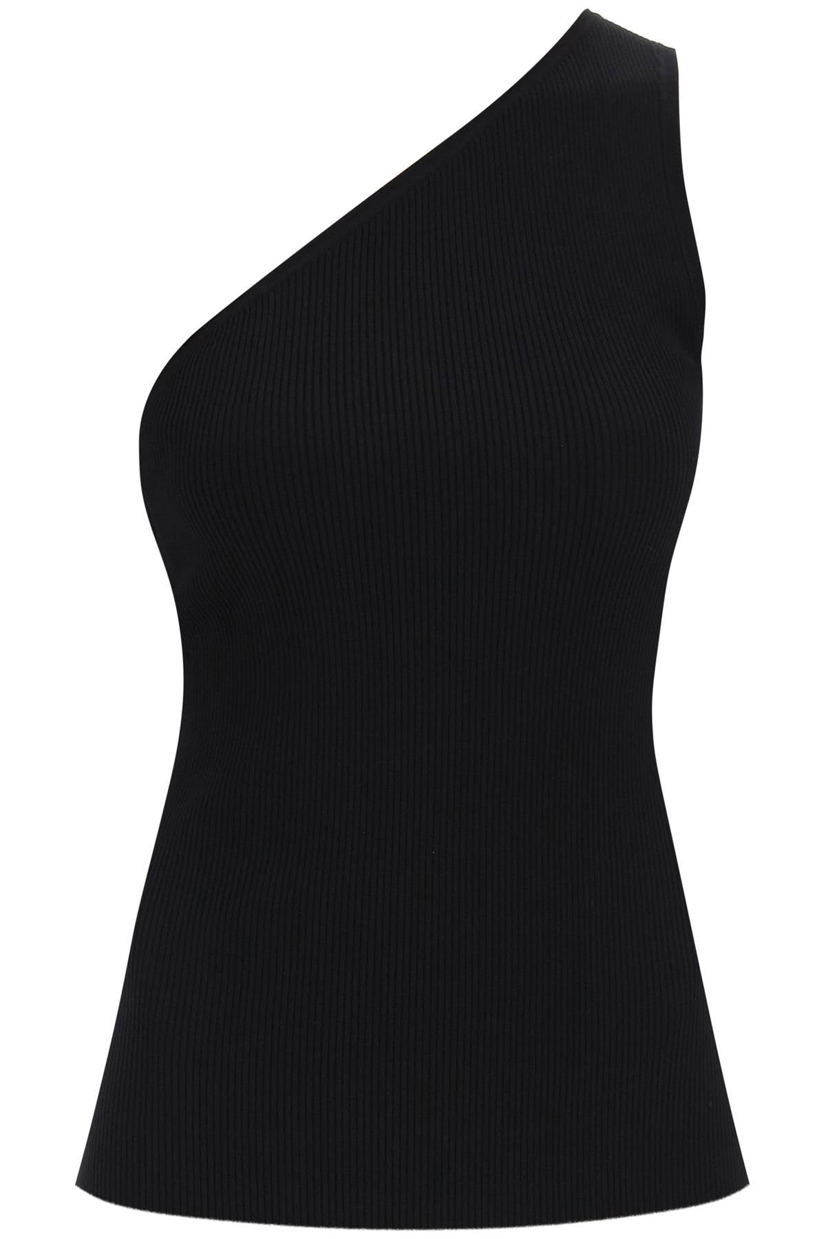 Shop Totême One Shoulder Top In Ribbed Knit In Black