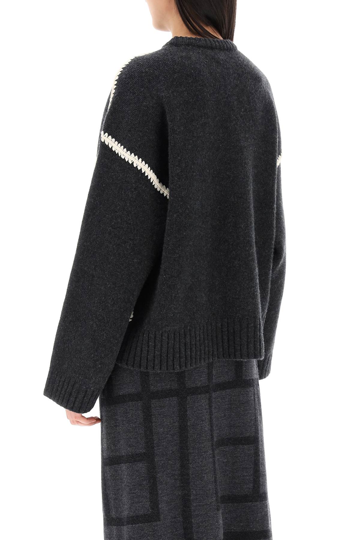 Shop Totême Sweater With Contrast Embroideries In Grey