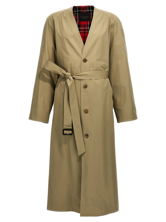 Check Lining Oversize Trench Coat Coats And Trench Coats Beige